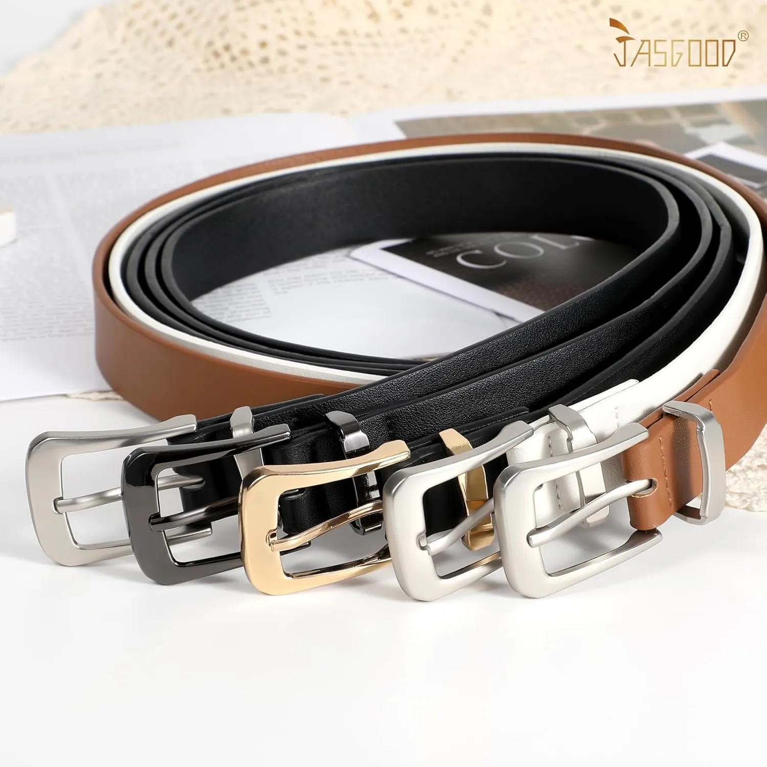 JASGOOD Women Leather Belt for Jeans Pants Ladies Waist Belt for Dress with Metal Buckle