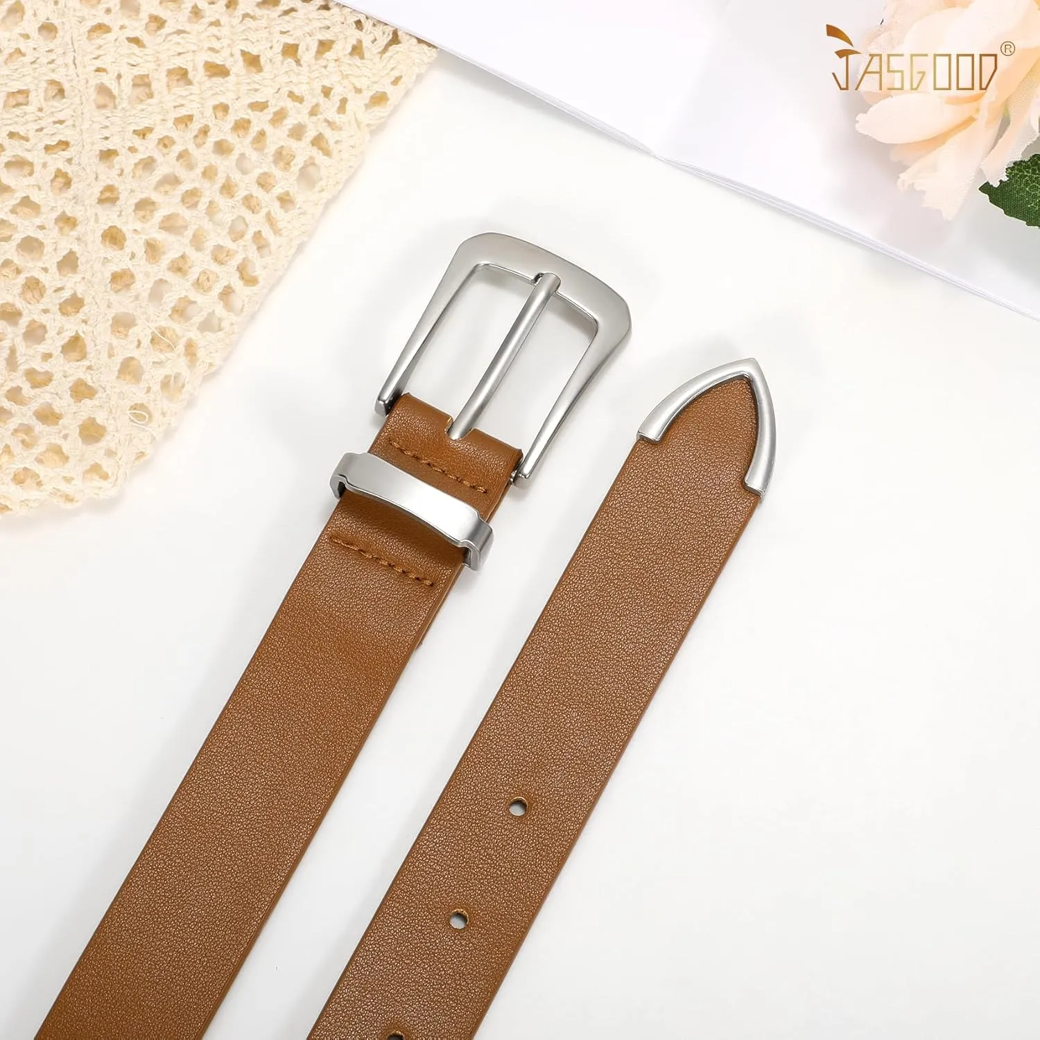 JASGOOD Women Leather Belt for Jeans Pants Ladies Waist Belt for Dress with Metal Buckle