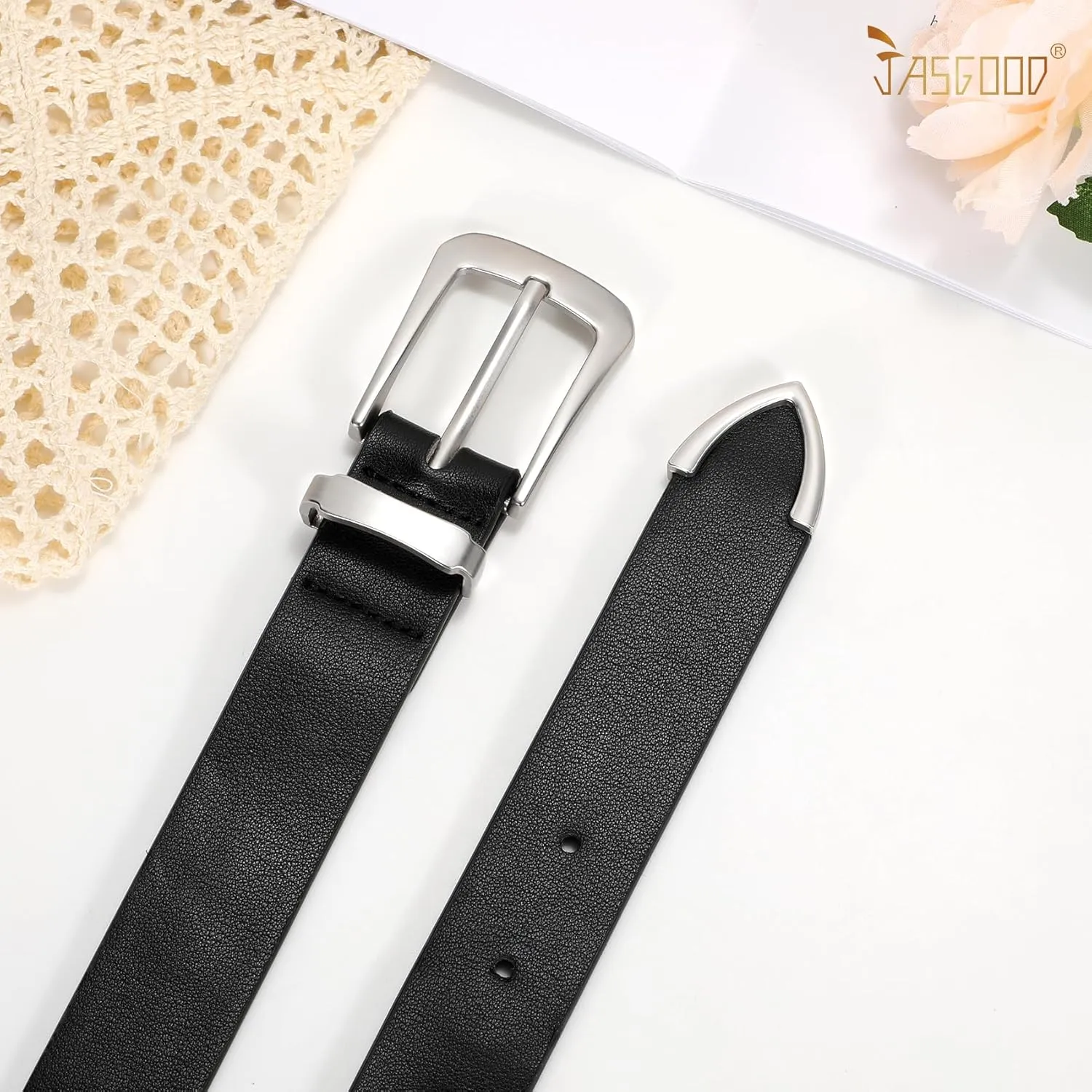 JASGOOD Women Leather Belt for Jeans Pants Ladies Waist Belt for Dress with Metal Buckle