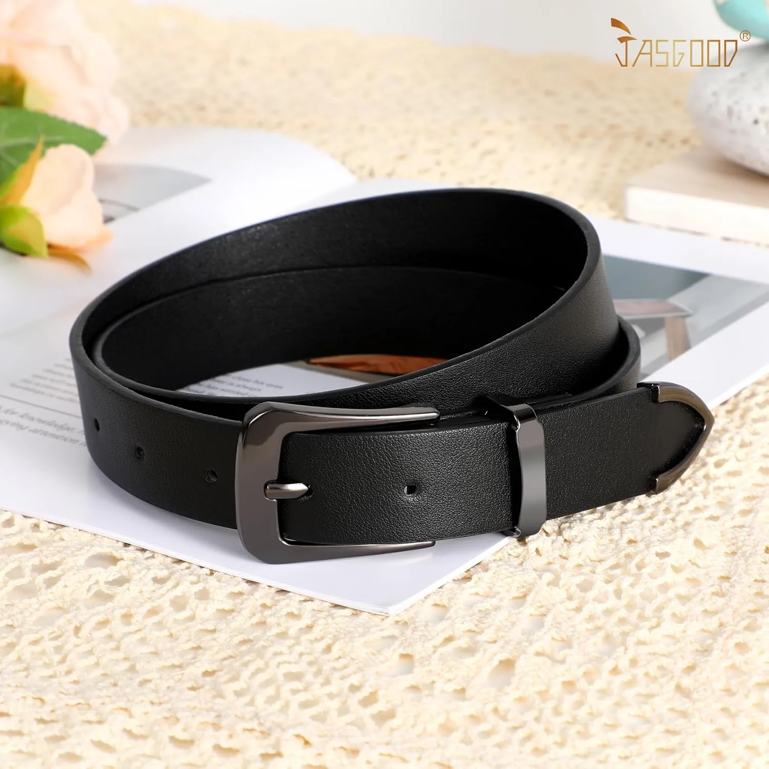 JASGOOD Women Leather Belt for Jeans Pants Ladies Waist Belt for Dress with Metal Buckle