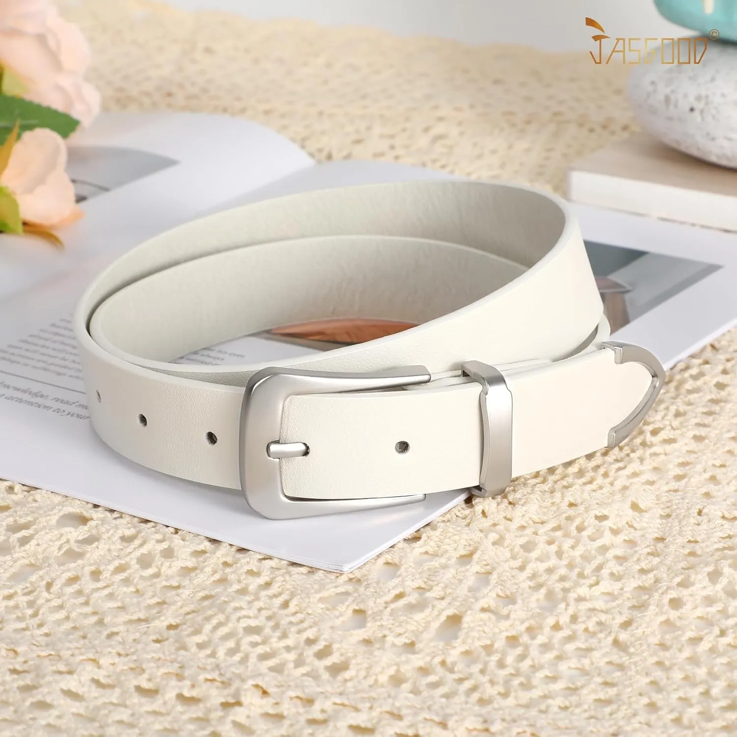 JASGOOD Women Leather Belt for Jeans Pants Ladies Waist Belt for Dress with Metal Buckle