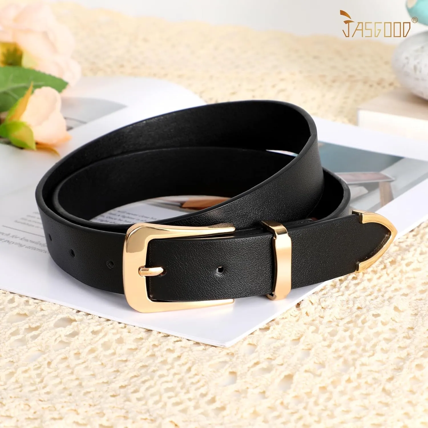 JASGOOD Women Leather Belt for Jeans Pants Ladies Waist Belt for Dress with Metal Buckle