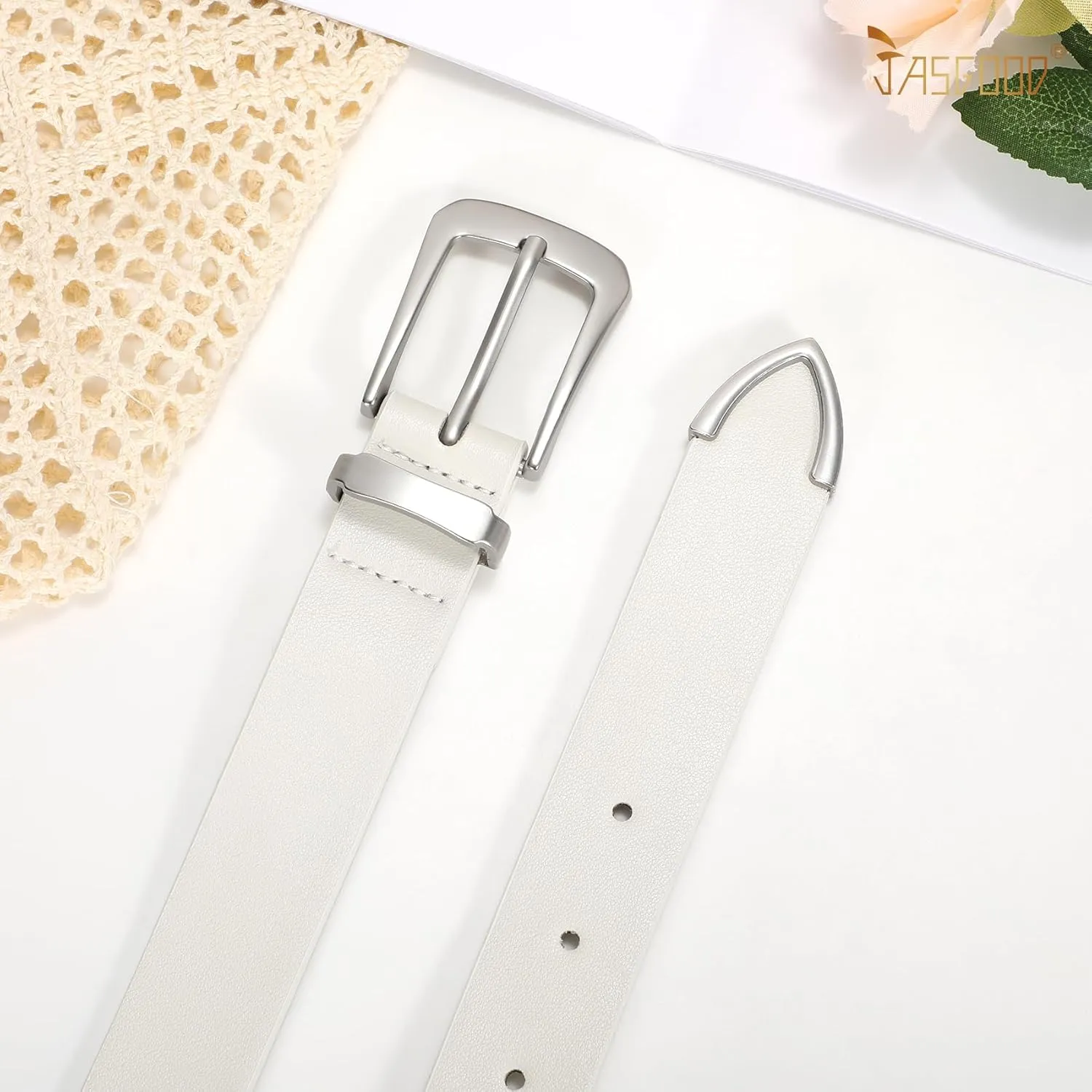 JASGOOD Women Leather Belt for Jeans Pants Ladies Waist Belt for Dress with Metal Buckle