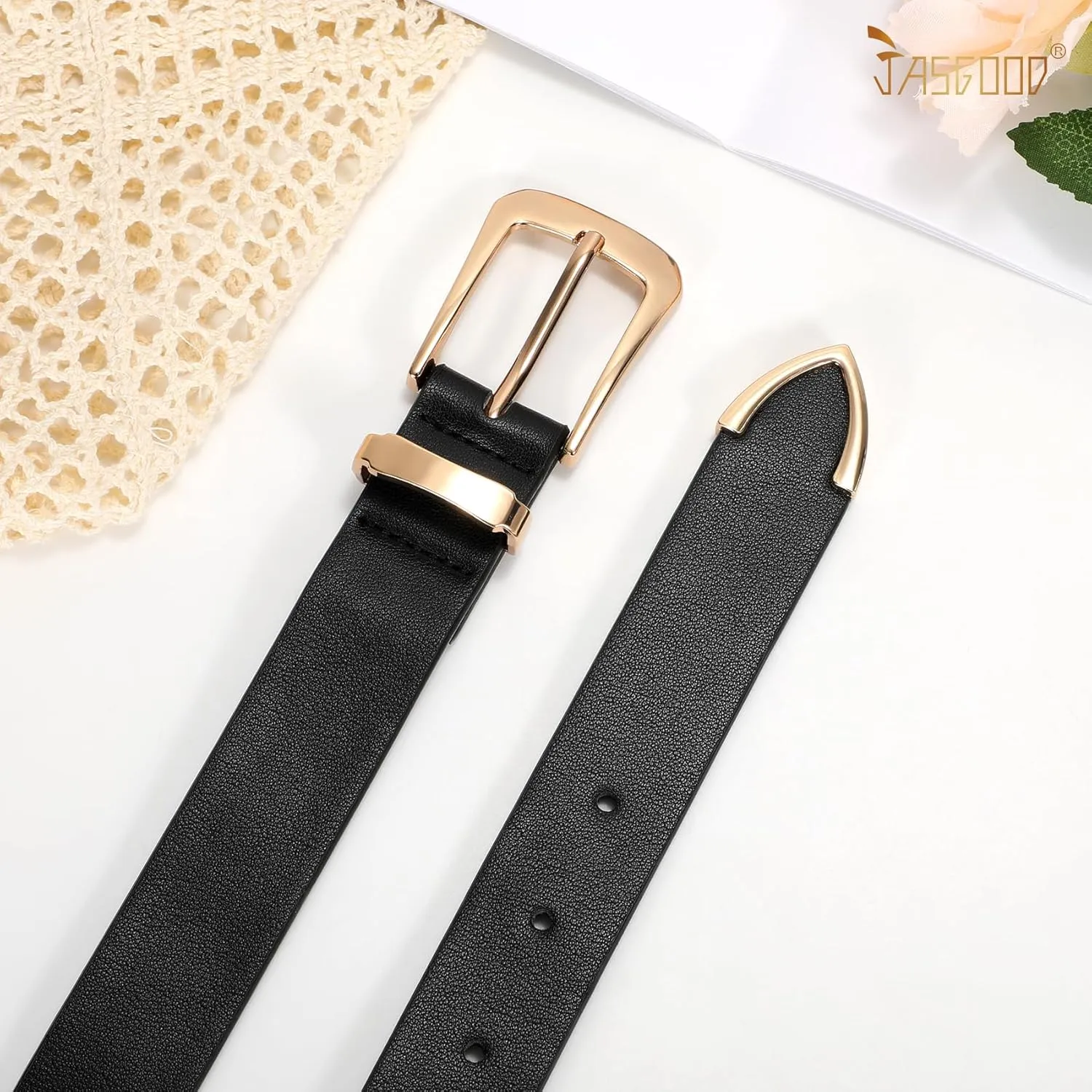 JASGOOD Women Leather Belt for Jeans Pants Ladies Waist Belt for Dress with Metal Buckle