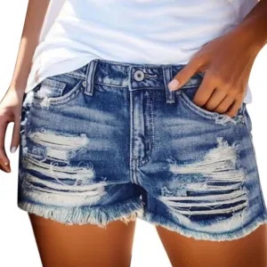 Jean Shorts for Women Sexy Ripped Mid Rise Summer Hot Raw Hem Denim Shorts with Pockets Fashion Street Casual Shorts