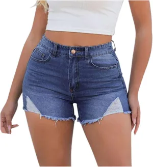 Jean Shorts for Women Trendy High Waisted Stretchy Denim Shorts Summer Casual Baggy Raw Hem Mom Shorts Cutoff Jorts