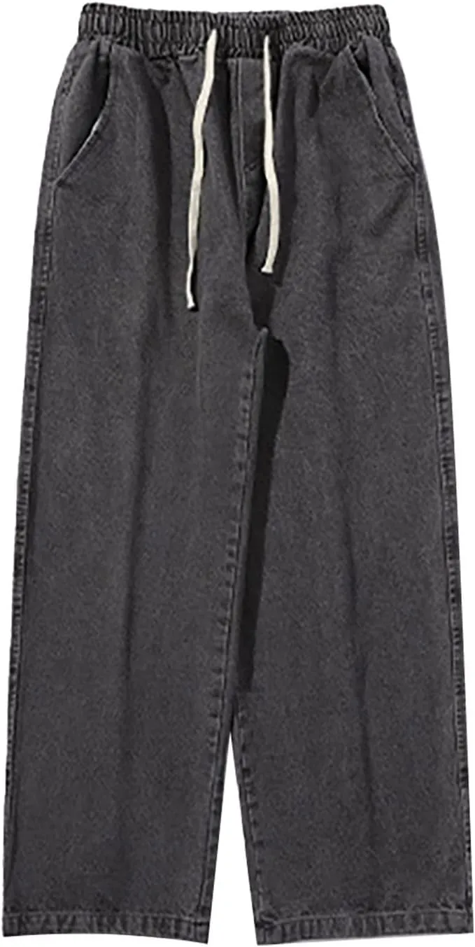 Jeans for Men Relaxed Fit Trousers Pure Colour Jean with Zipper Pocket Jean Trouser Solid Fashion Loose Wide Men's