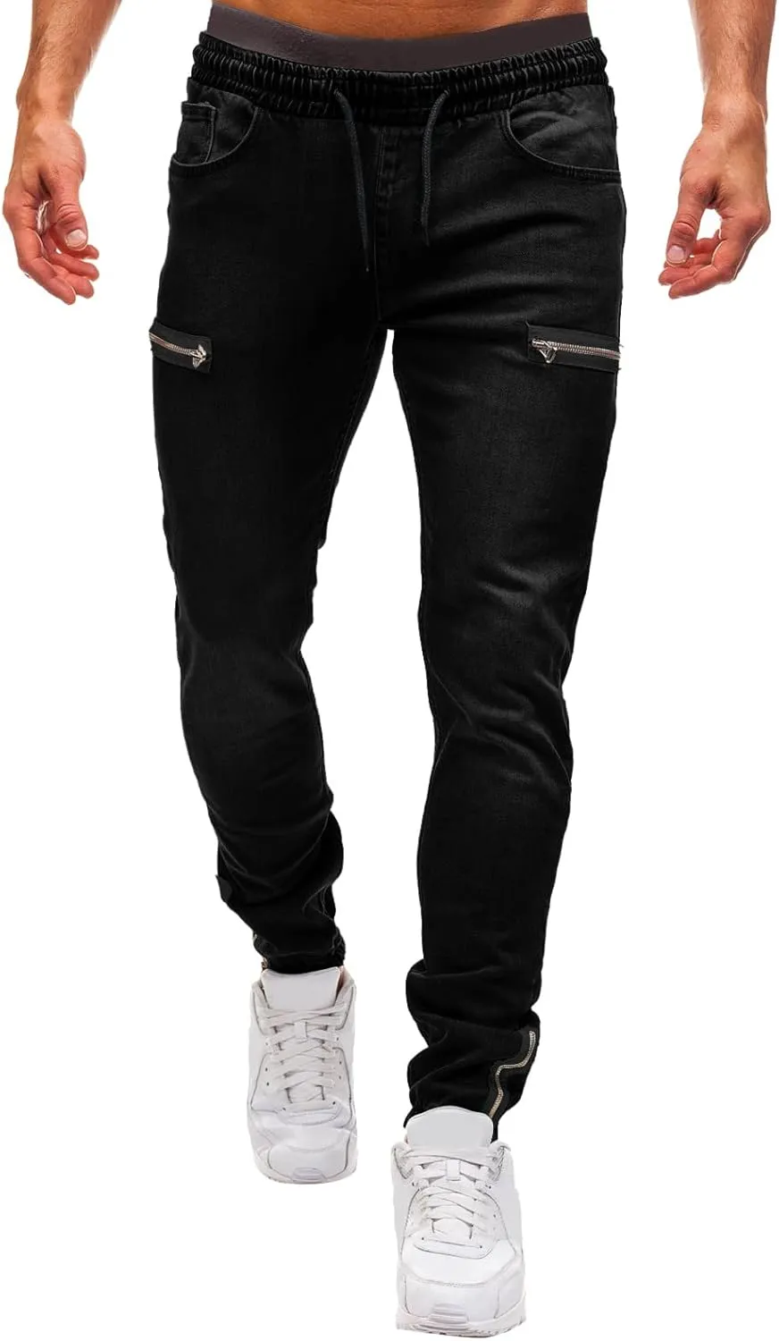 Jeans for Men Relaxed Fit Trousers Pure Colour Jean with Zipper Pocket Jean Trouser Solid Fashion Loose Wide Men's