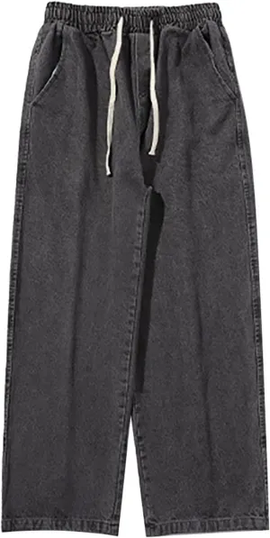 Jeans for Men Relaxed Fit Trousers Pure Colour Jean with Zipper Pocket Jean Trouser Solid Fashion Loose Wide Men's