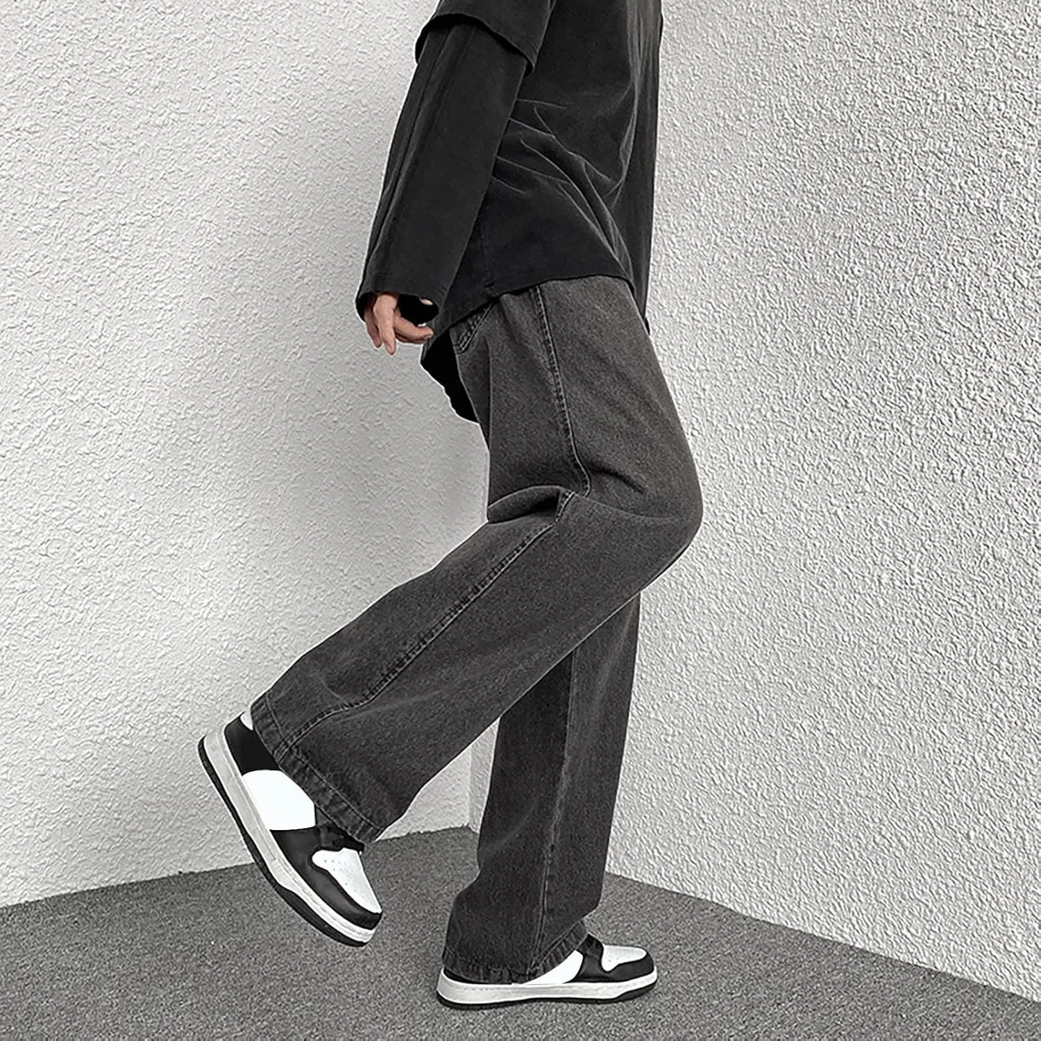 Jeans for Men Relaxed Fit Trousers Pure Colour Jean with Zipper Pocket Jean Trouser Solid Fashion Loose Wide Men's