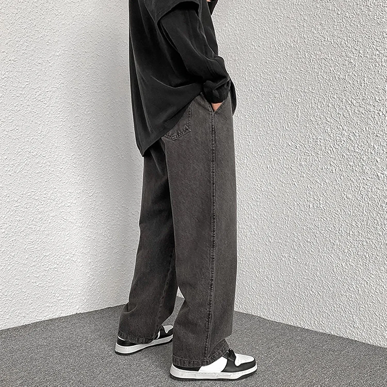 Jeans for Men Relaxed Fit Trousers Pure Colour Jean with Zipper Pocket Jean Trouser Solid Fashion Loose Wide Men's