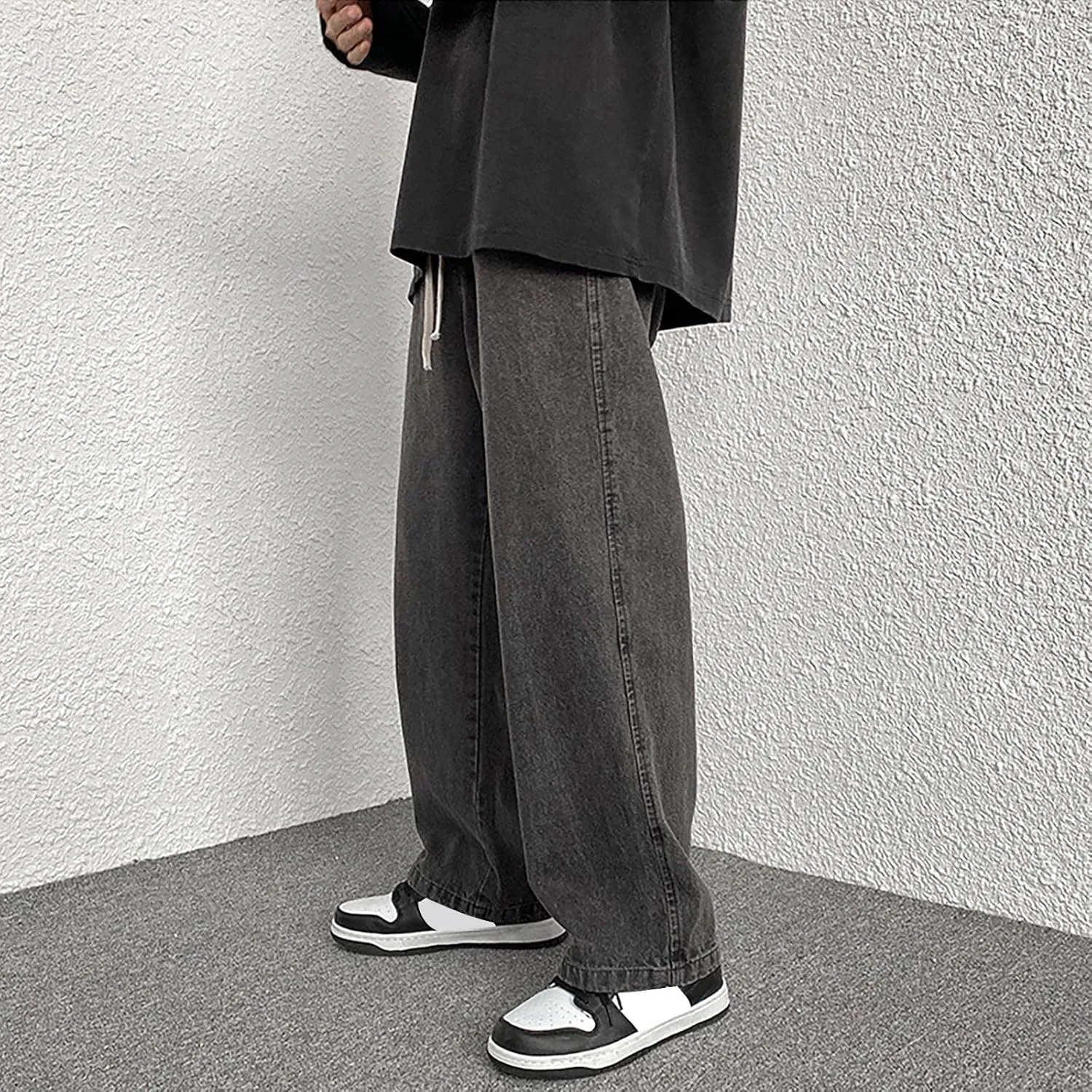 Jeans for Men Relaxed Fit Trousers Pure Colour Jean with Zipper Pocket Jean Trouser Solid Fashion Loose Wide Men's