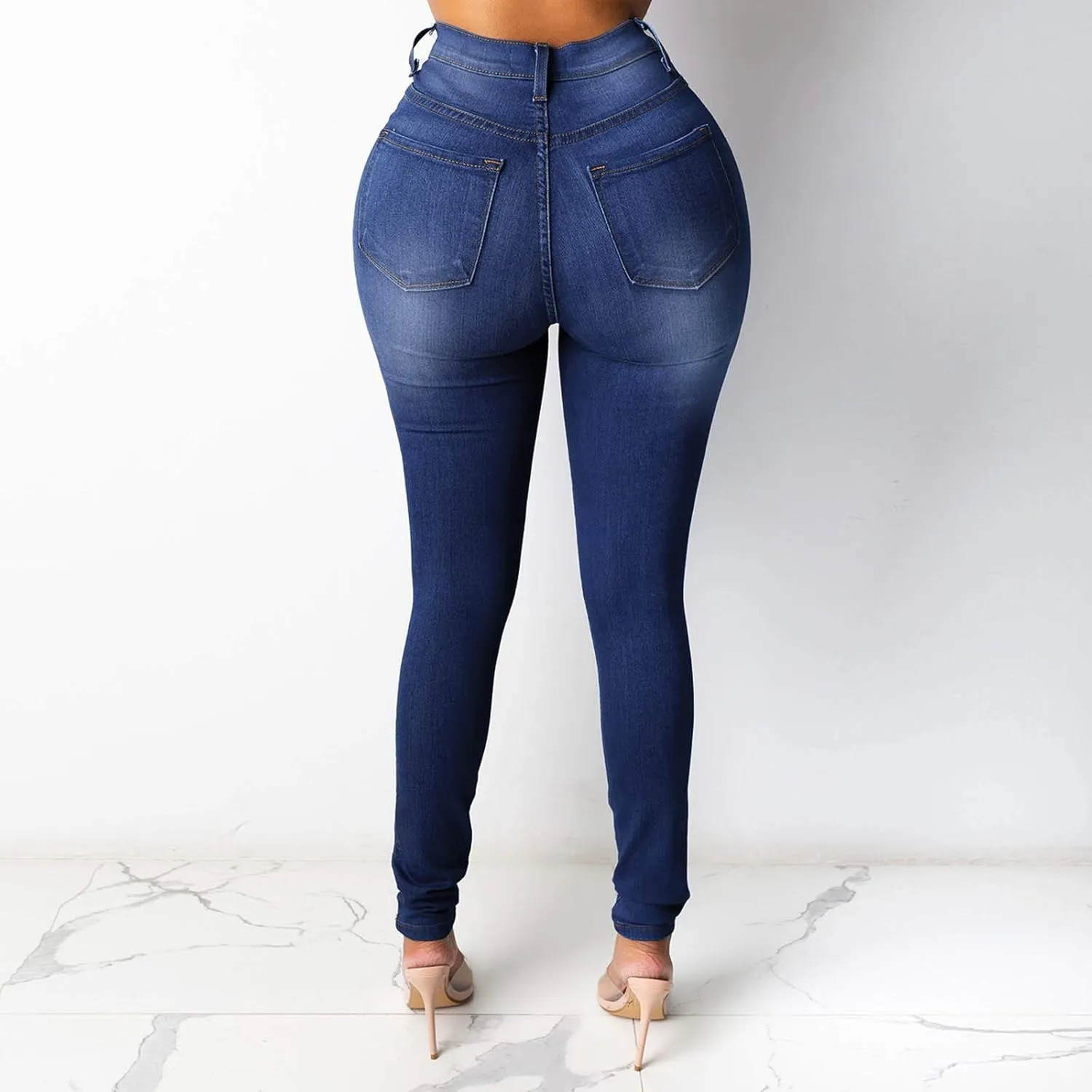 Jeggings for Women High Waisted Buttoned up Denim Pants Trendy Skinny Ankle Jeans Totally Shaping Frayed Jeans