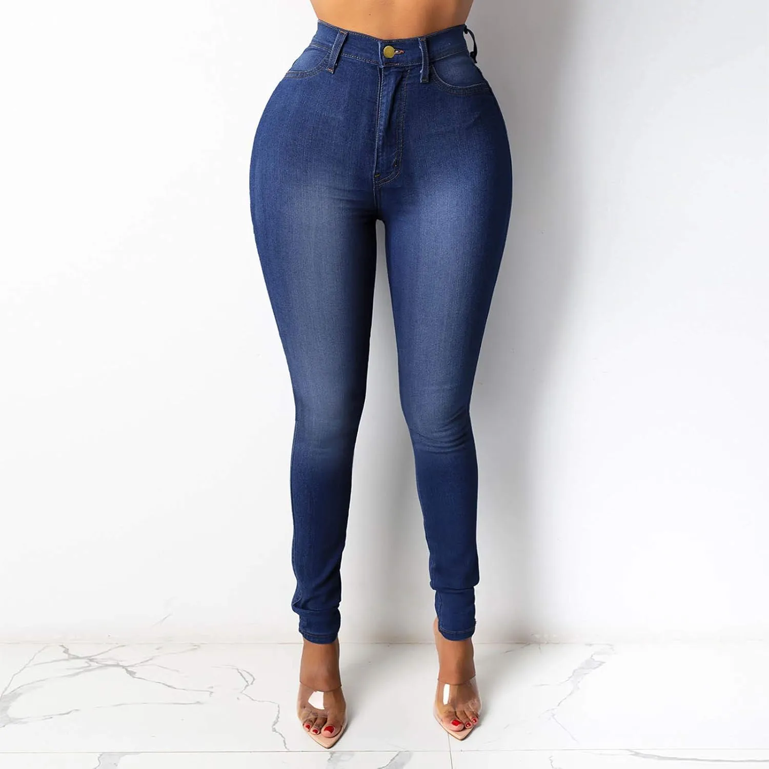 Jeggings for Women High Waisted Buttoned up Denim Pants Trendy Skinny Ankle Jeans Totally Shaping Frayed Jeans