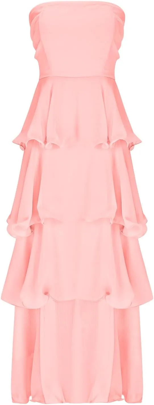 JOAU Women's Summer Sleeveless Strapless Maxi Dress Ruffle Tiered Smocked A-Line Wedding Guest Cocktail Party Long Dresses