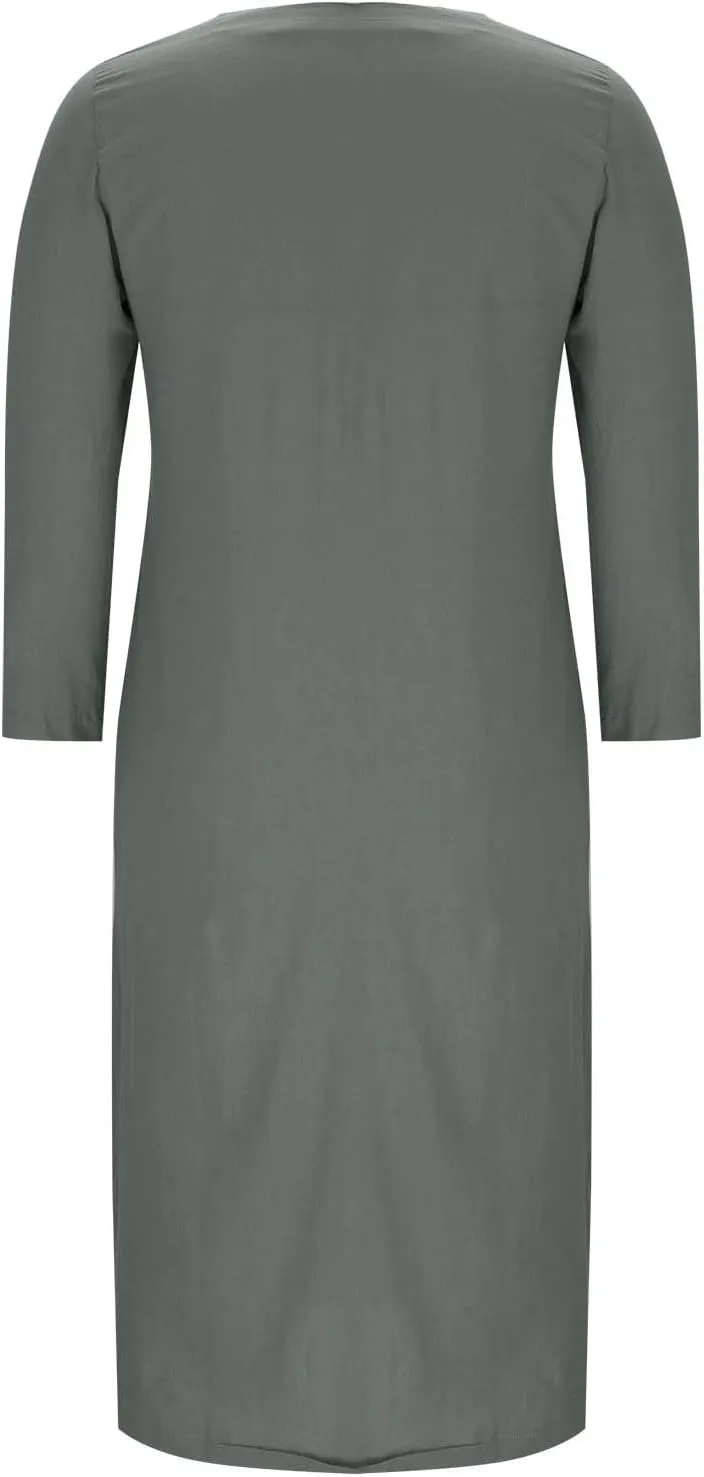 jsaierl Women Button Down V Neck Long Sleeve Cotton Linen Shirts Dress Oversized Flowy Shift Dress Solid Plus Size Maxi Dress