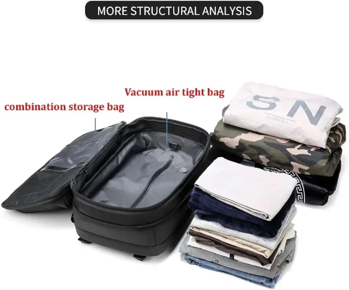 Kapley Vacpack Backpack, Vacuum Large-capacity Compression Backpack, Men's Multifunction Expandable Carry On Travel Backpack (Black, with Pocket Vaccum)