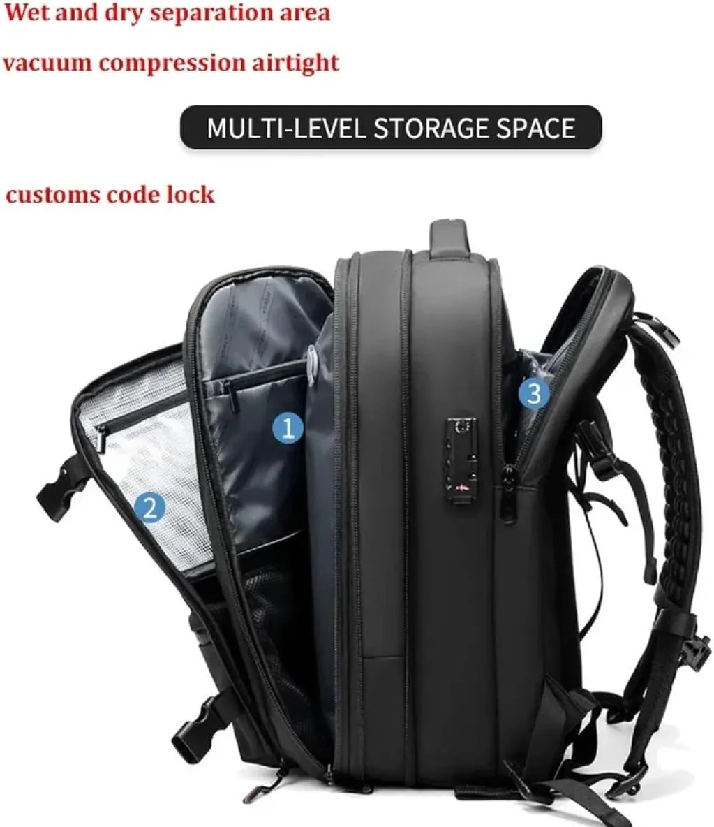 Kapley Vacpack Backpack, Vacuum Large-capacity Compression Backpack, Men's Multifunction Expandable Carry On Travel Backpack (Black, with Pocket Vaccum)