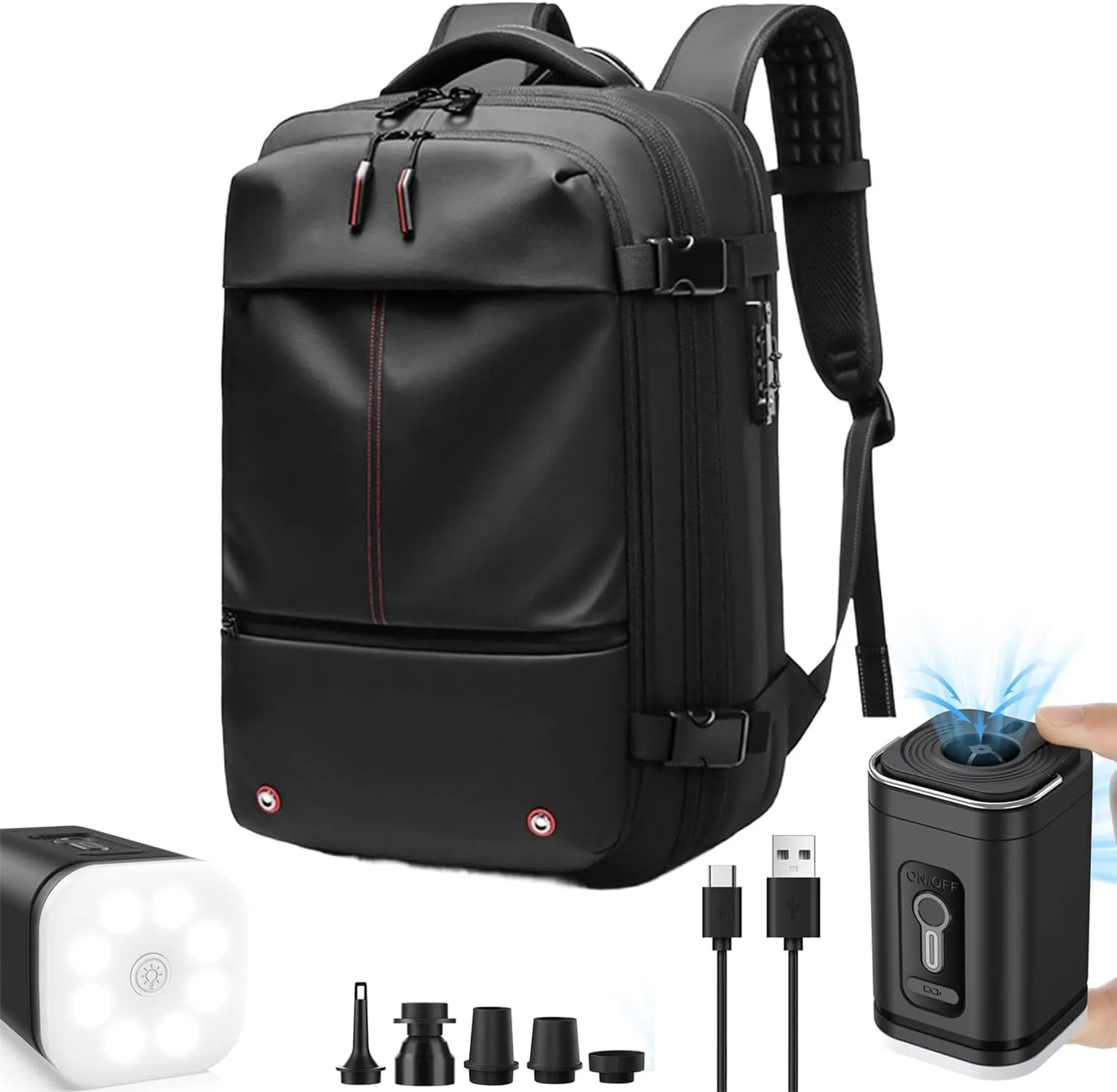 Kapley Vacpack Backpack, Vacuum Large-capacity Compression Backpack, Men's Multifunction Expandable Carry On Travel Backpack (Black, with Pocket Vaccum)