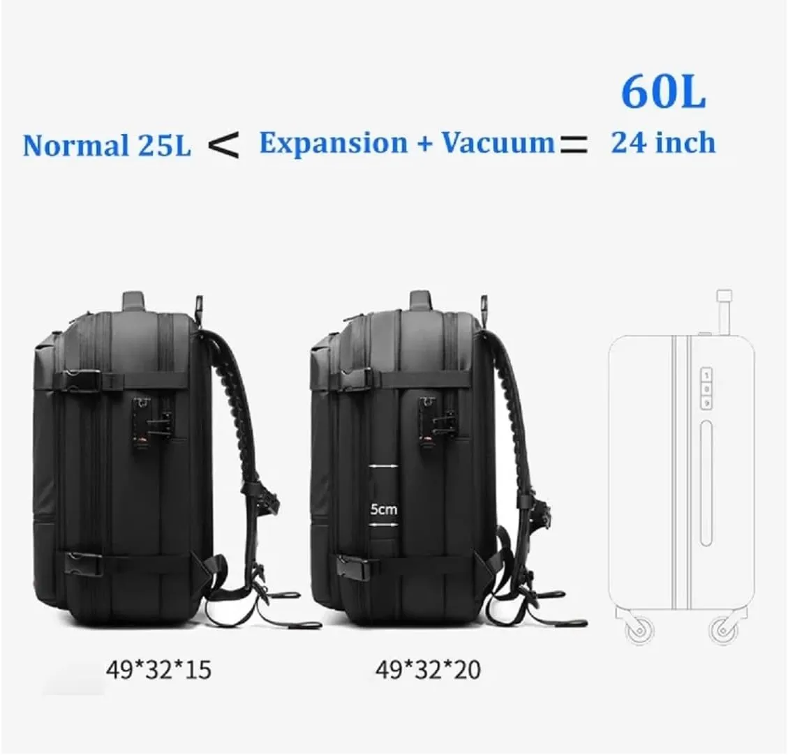 Kapley Vacpack Backpack, Vacuum Large-capacity Compression Backpack, Men's Multifunction Expandable Carry On Travel Backpack (Black, with Pocket Vaccum)