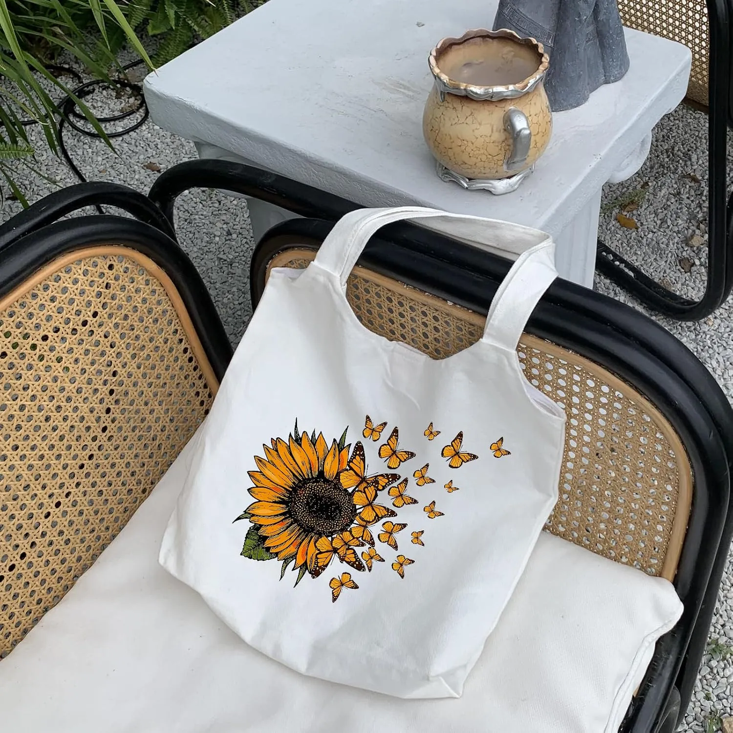 KIEKIECOO Cute Floral Canvas Tote Bag for School Aesthetic Sunflower Graphic Canvas Bags With Handles Reusable Shopping Bag
