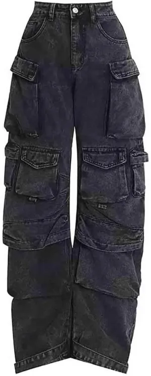 LAPRBY Women's Cargo Pants Y2K Clothing Multi-Pocket Relaxed Fit Jeans Grunge Clothes Alt Emo Hip Streetwear