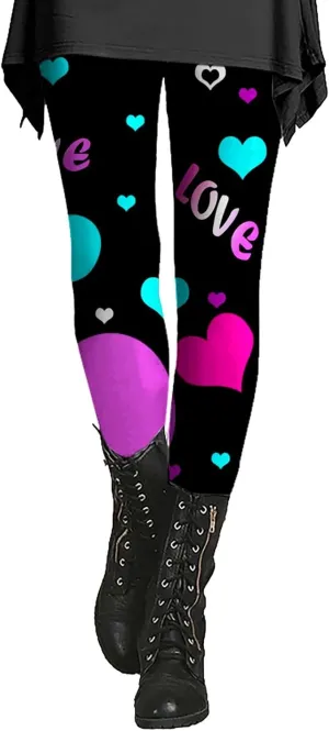 Leggings for Women Tall Length Plus Size Valentine's Day Heart Leggings Workout Pants Plus Size