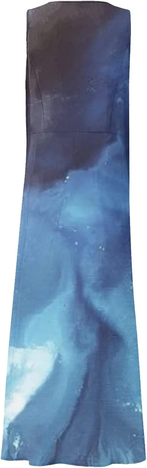 Linen Dress for Women 2024 Summer Printed Sleeveless Maxi Dress Casual Tank Dress Flowy Long Dresses with Pockets