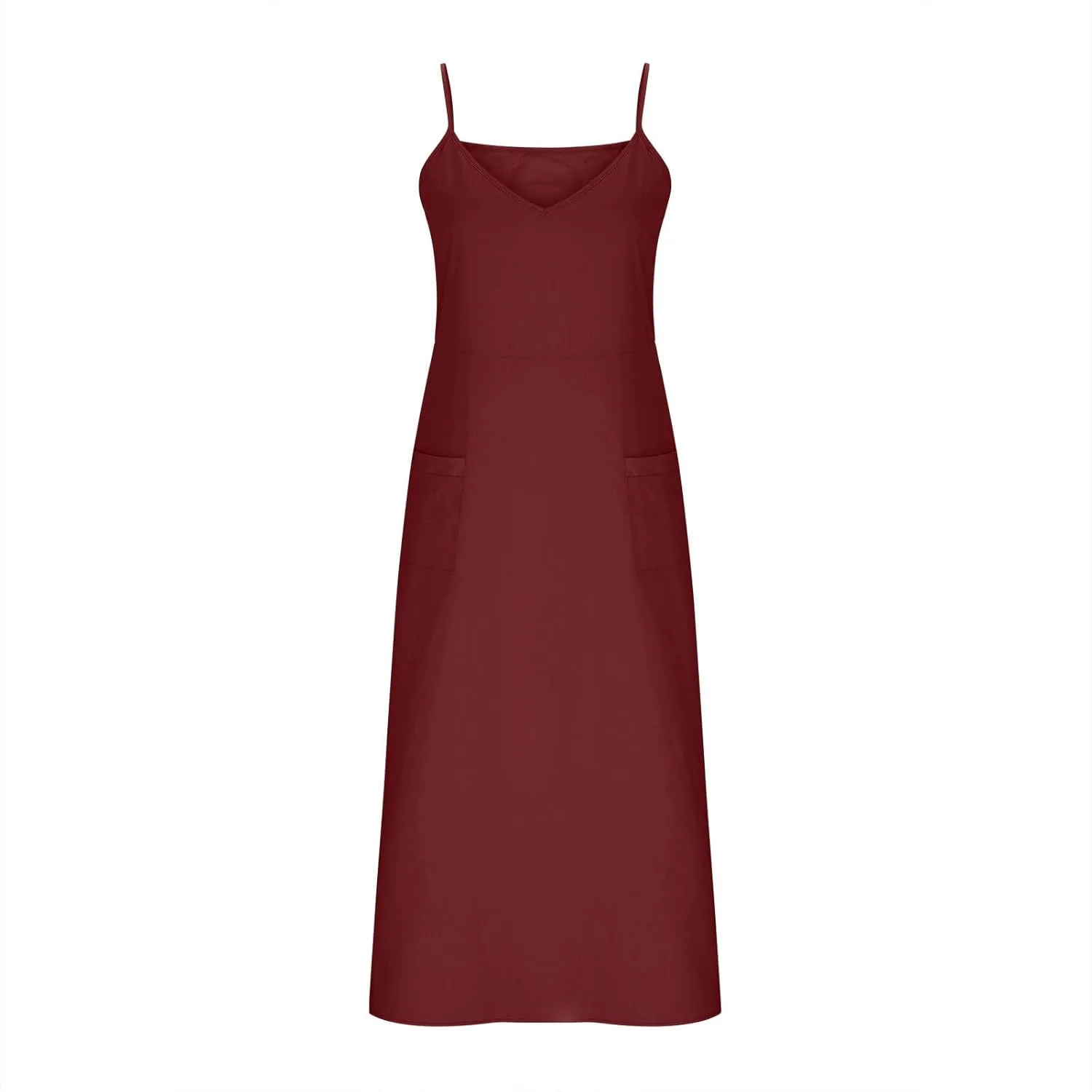 Linen Dresses for Women 2025 Vacation Spaghetti Strap Sleeveless Flowy Sundress Loose Comfy Beach Midi Dress Pockets