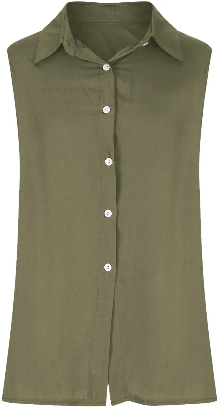 Linen Tank Tops for Women Button Down Sleeveless Shirts Collared V Neck Loose Blouse Summer Casual Lightweight Tees