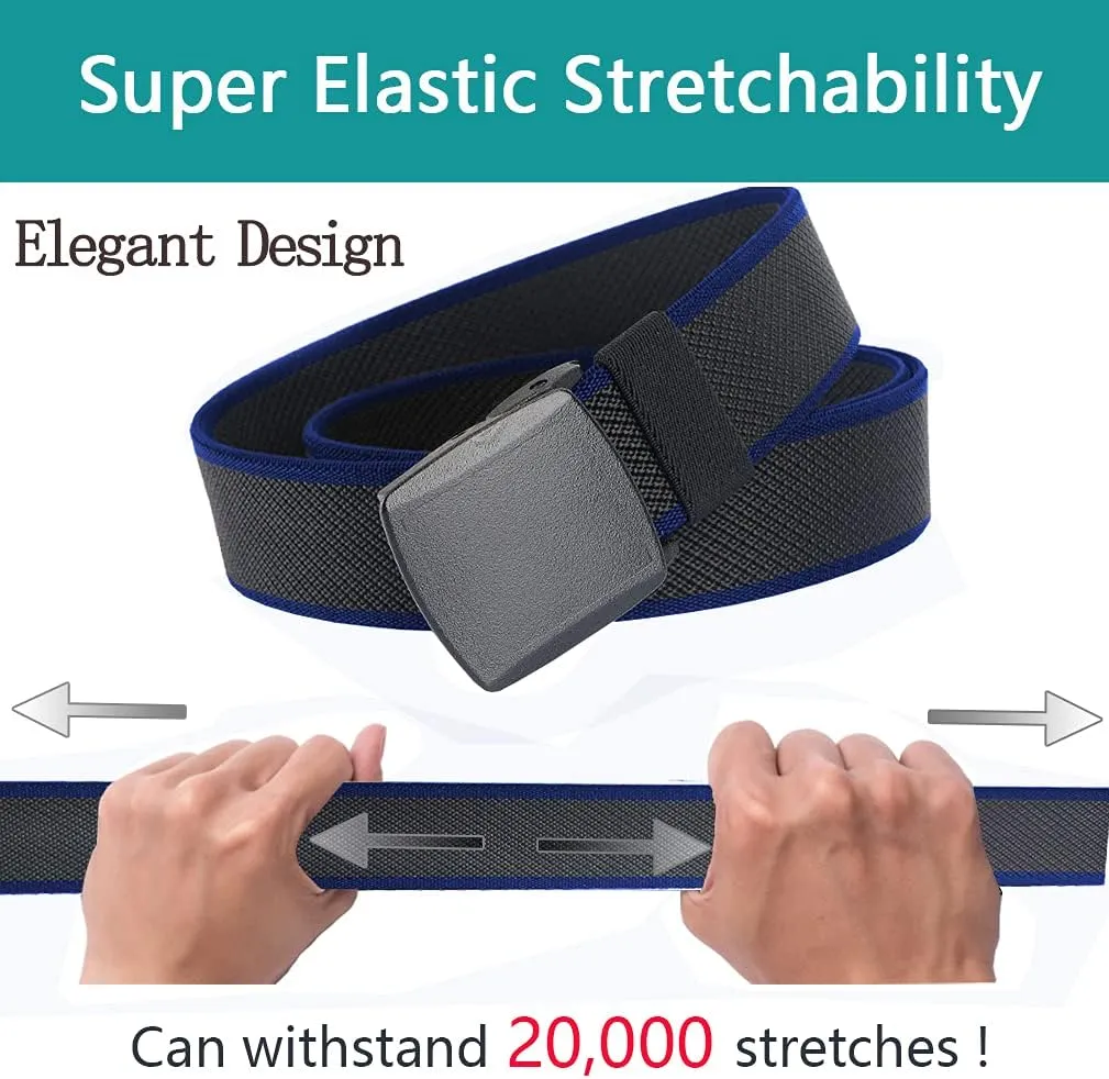 LionVII Elastic Belts Men - Stretch Canvas Belt Durable Plastic Buckle for Work Travel - Adjustable Trim to Fit 28-45" Waist