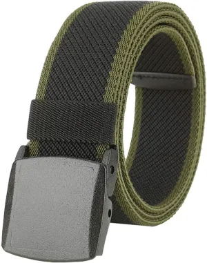LionVII Elastic Belts Men - Stretch Canvas Belt Durable Plastic Buckle for Work Travel - Adjustable Trim to Fit 28-45" Waist