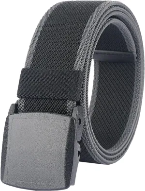 LionVII Elastic Belts Men - Stretch Canvas Belt Durable Plastic Buckle for Work Travel - Adjustable Trim to Fit 28-45" Waist