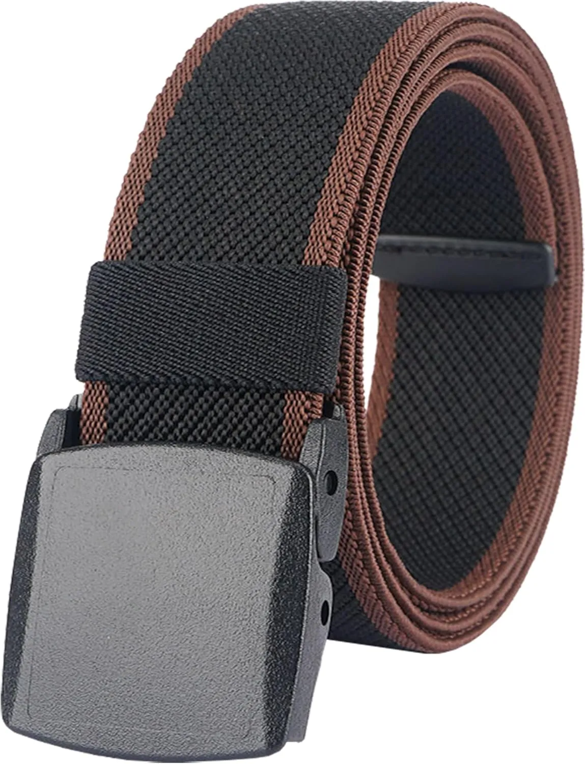 LionVII Elastic Belts Men - Stretch Canvas Belt Durable Plastic Buckle for Work Travel - Adjustable Trim to Fit 28-45" Waist