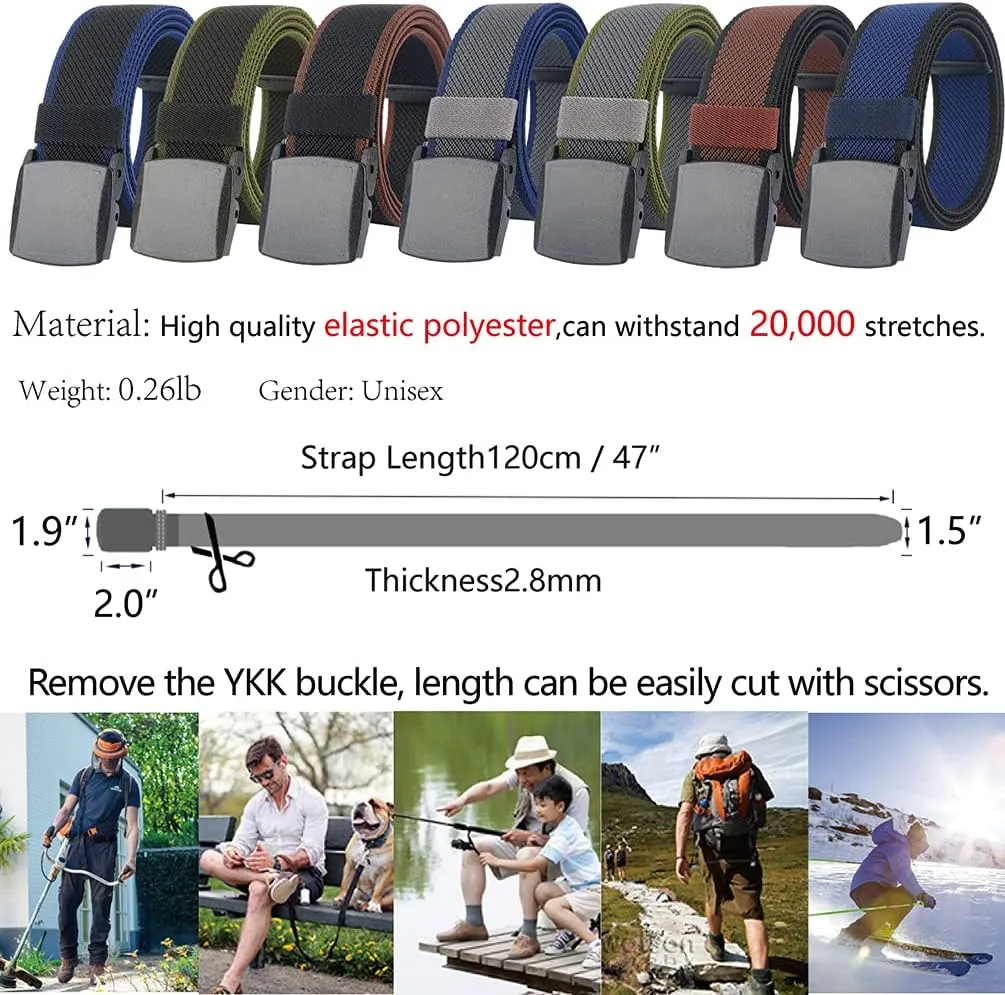 LionVII Elastic Belts Men - Stretch Canvas Belt Durable Plastic Buckle for Work Travel - Adjustable Trim to Fit 28-45" Waist