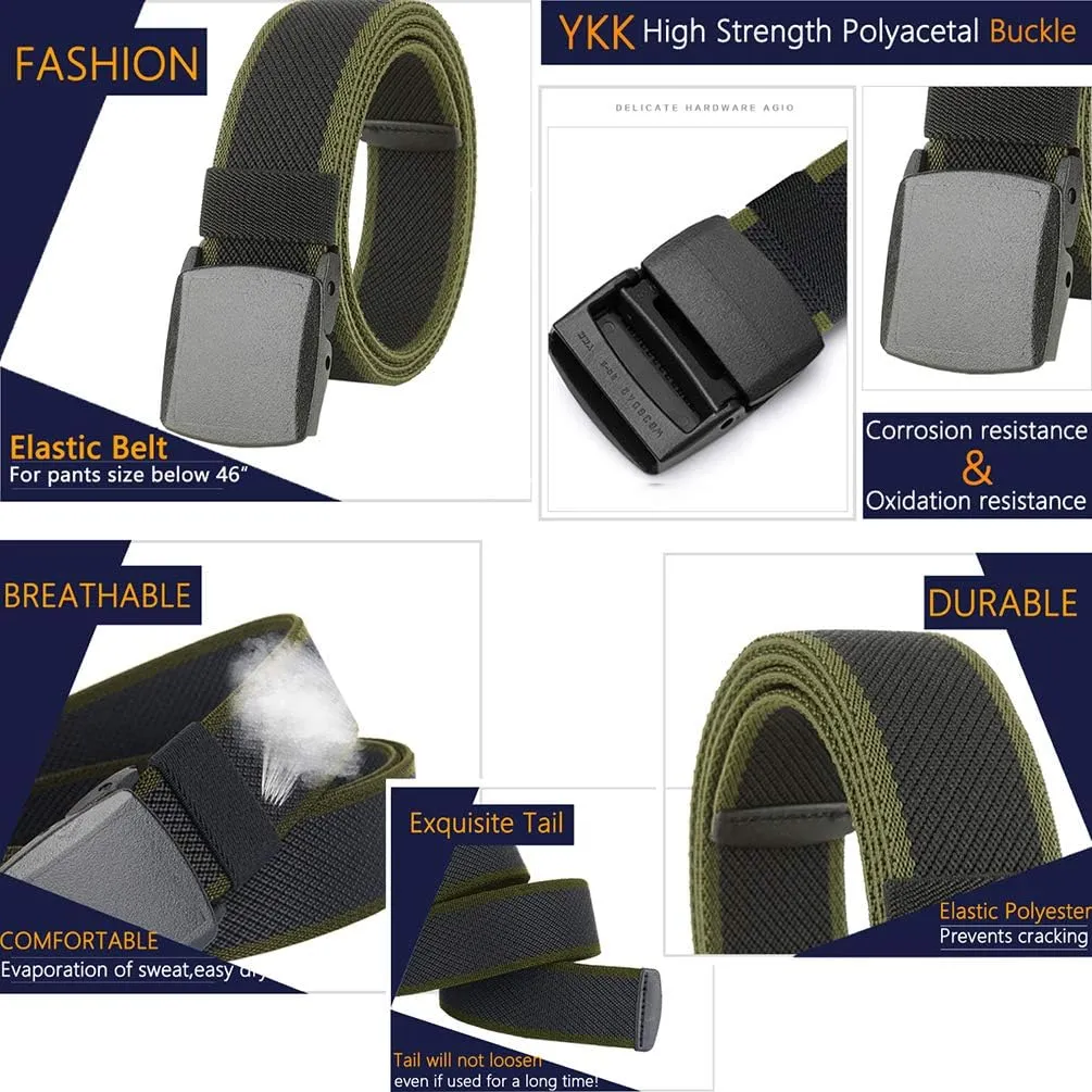 LionVII Elastic Belts Men - Stretch Canvas Belt Durable Plastic Buckle for Work Travel - Adjustable Trim to Fit 28-45" Waist