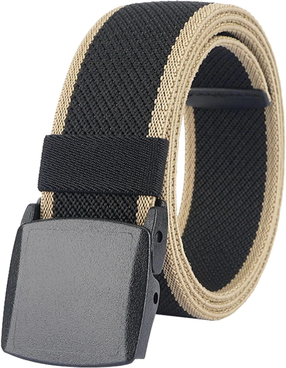 LionVII Elastic Belts Men - Stretch Canvas Belt Durable Plastic Buckle for Work Travel - Adjustable Trim to Fit 28-45" Waist