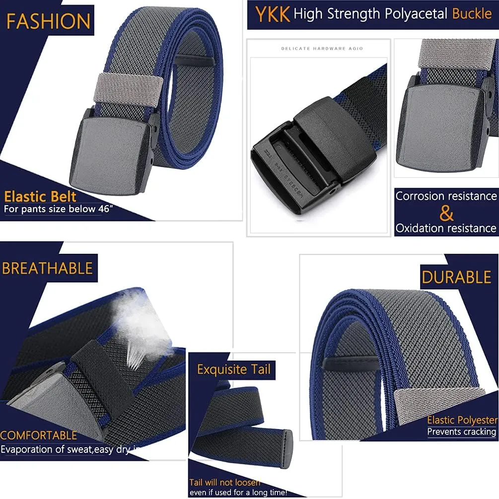 LionVII Elastic Belts Men - Stretch Canvas Belt Durable Plastic Buckle for Work Travel - Adjustable Trim to Fit 28-45" Waist