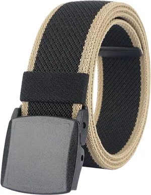 LionVII Elastic Belts Men - Stretch Canvas Belt Durable Plastic Buckle for Work Travel - Adjustable Trim to Fit 28-45" Waist