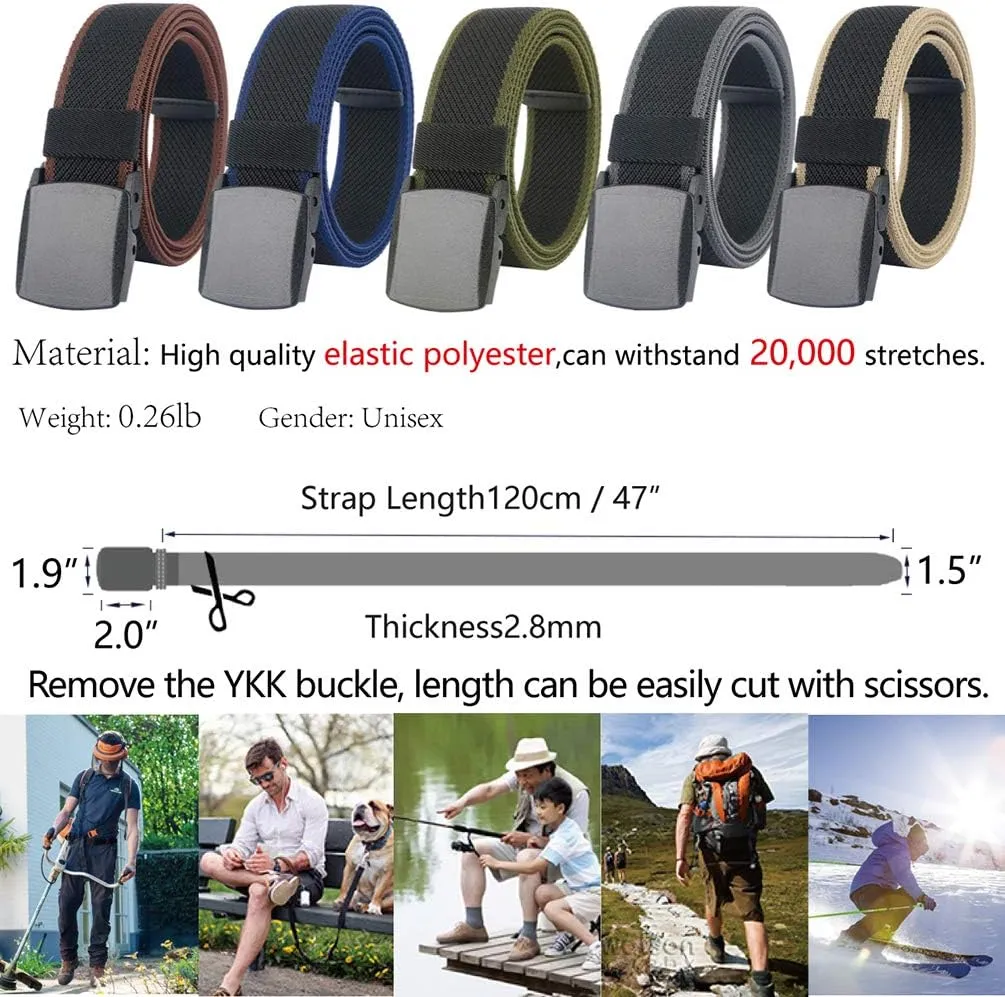 LionVII Elastic Belts Men - Stretch Canvas Belt Durable Plastic Buckle for Work Travel - Adjustable Trim to Fit 28-45" Waist