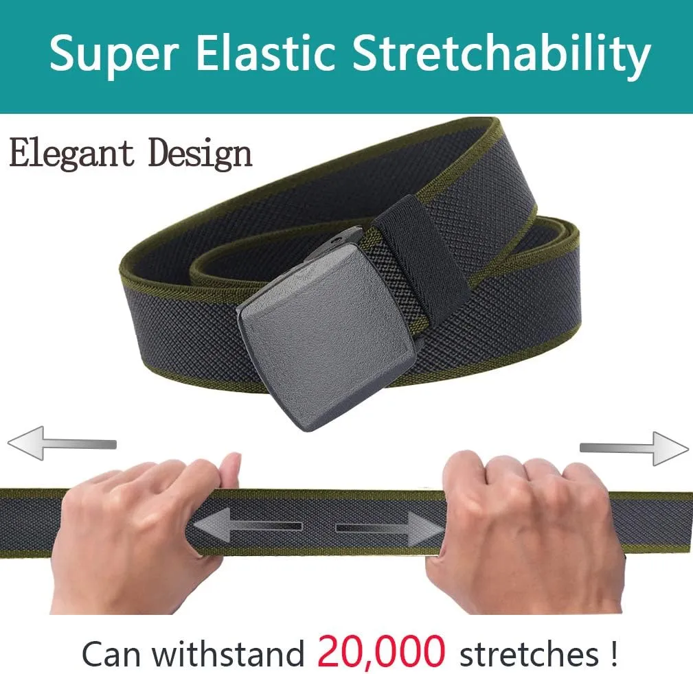 LionVII Elastic Belts Men - Stretch Canvas Belt Durable Plastic Buckle for Work Travel - Adjustable Trim to Fit 28-45" Waist