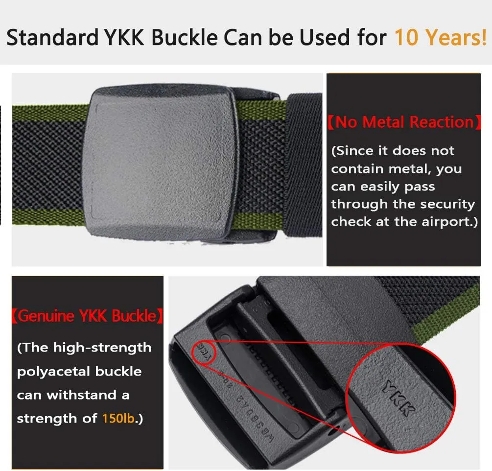 LionVII Elastic Belts Men - Stretch Canvas Belt Durable Plastic Buckle for Work Travel - Adjustable Trim to Fit 28-45" Waist