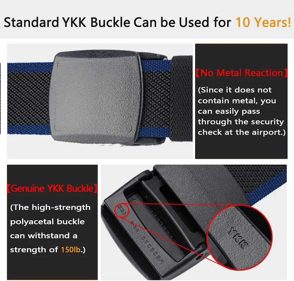 LionVII Elastic Belts Men - Stretch Canvas Belt Durable Plastic Buckle for Work Travel - Adjustable Trim to Fit 28-45" Waist
