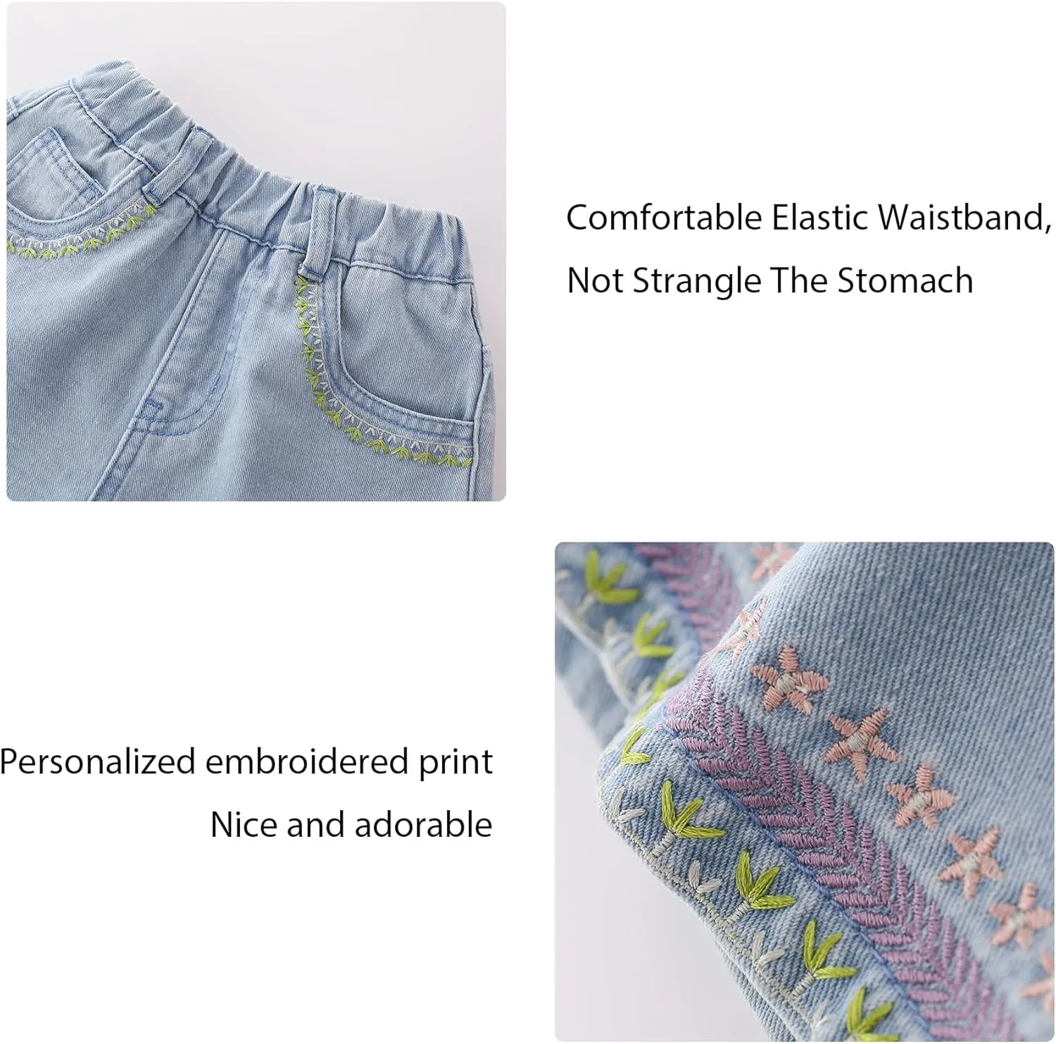 Little Girls Jean Shorts Denim Shorts Elastic Waist Drawstring Shorts for Girls 7-14 Years