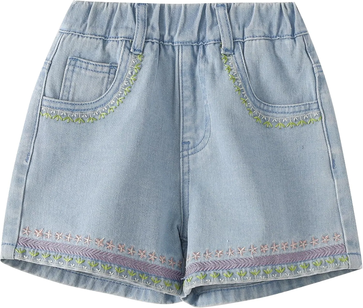 Little Girls Jean Shorts Denim Shorts Elastic Waist Drawstring Shorts for Girls 7-14 Years