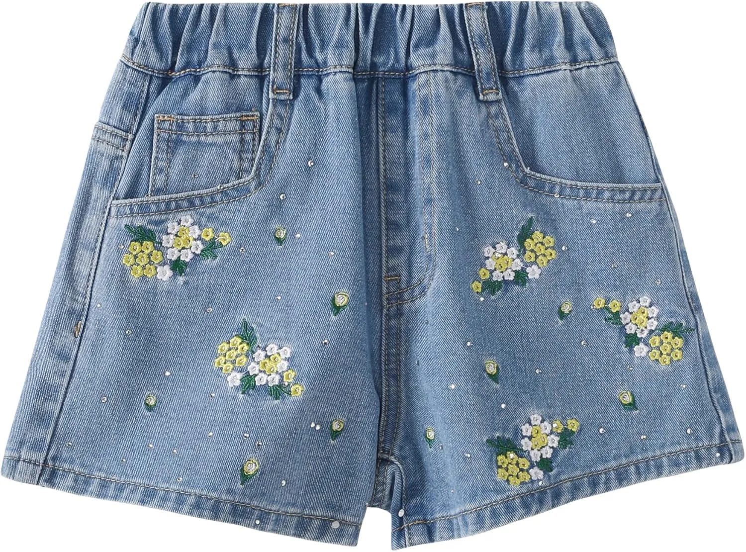 Little Girls Jean Shorts Denim Shorts Elastic Waist Drawstring Shorts for Girls 7-14 Years