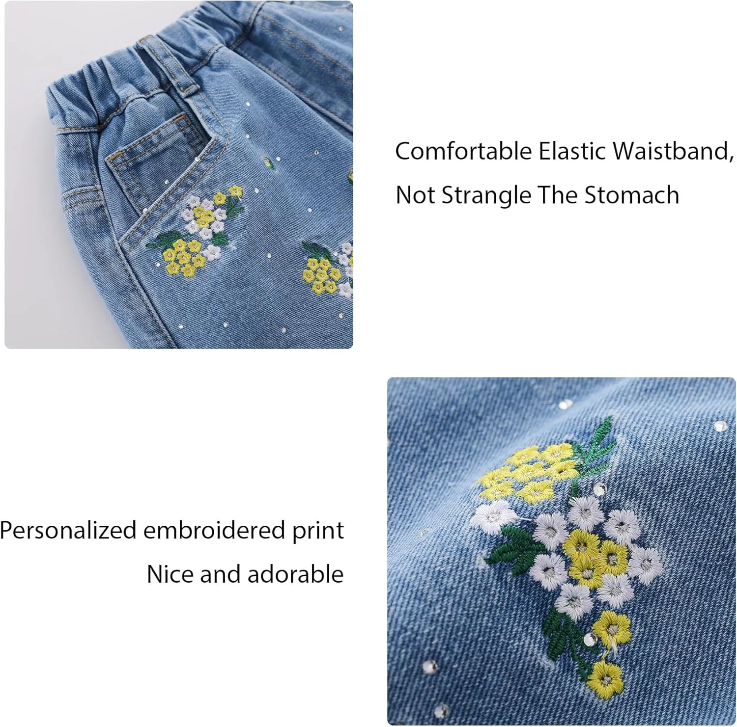 Little Girls Jean Shorts Denim Shorts Elastic Waist Drawstring Shorts for Girls 7-14 Years