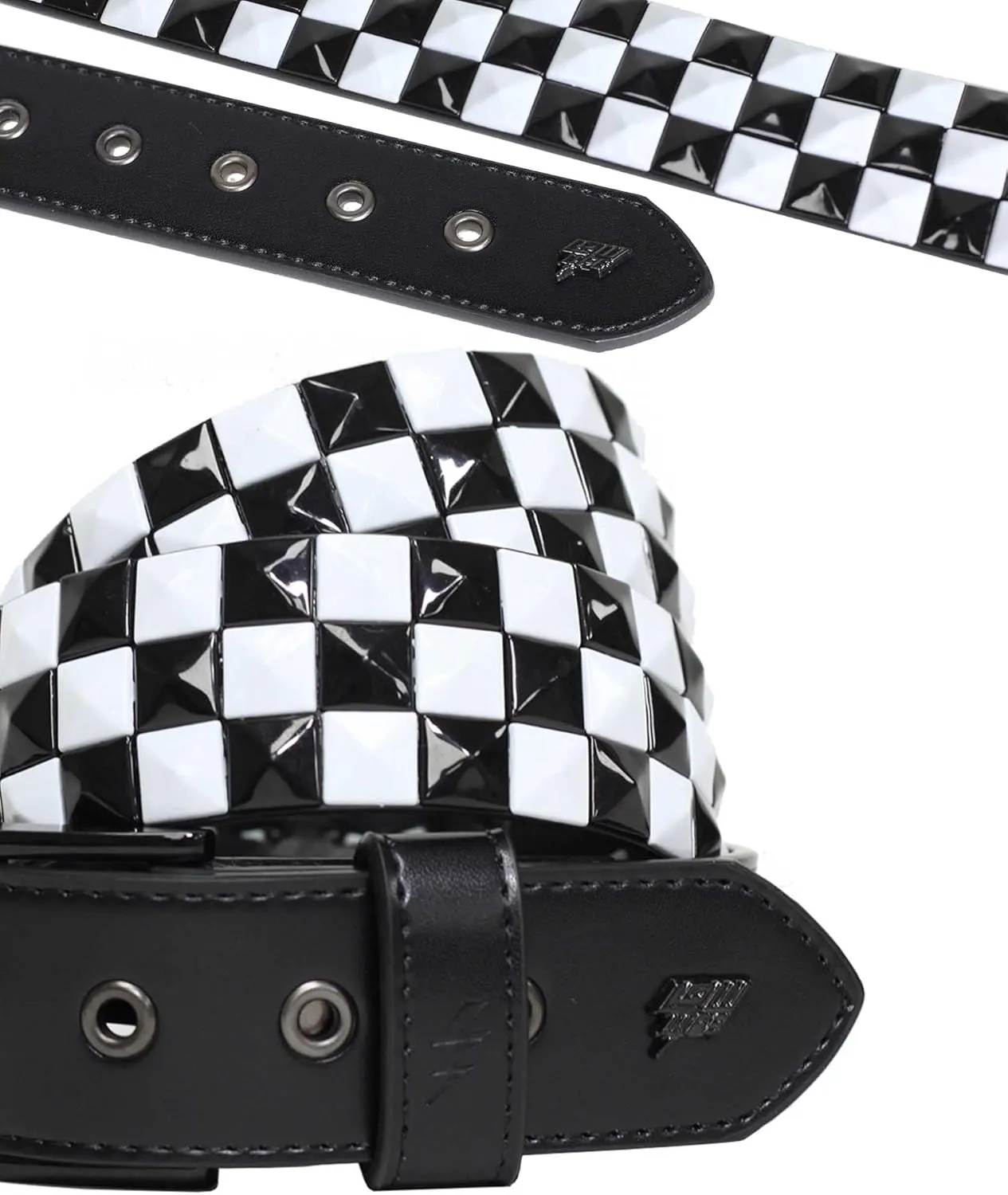 Lowlife of London Belts Triple S Studded 3 Row Pyramid Leather Belt, Studded Punk Goth Rock Pyramid Belt, Metal Stud