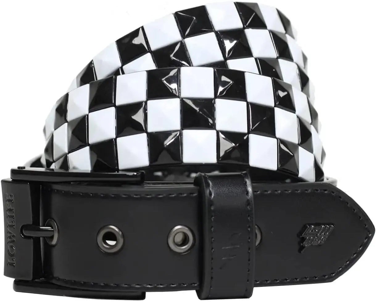 Lowlife of London Belts Triple S Studded 3 Row Pyramid Leather Belt, Studded Punk Goth Rock Pyramid Belt, Metal Stud