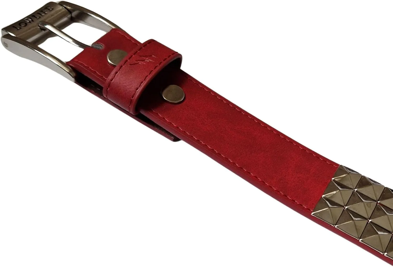 Lowlife of London Belts Triple S Studded 3 Row Pyramid Leather Belt, Studded Punk Goth Rock Pyramid Belt, Metal Stud